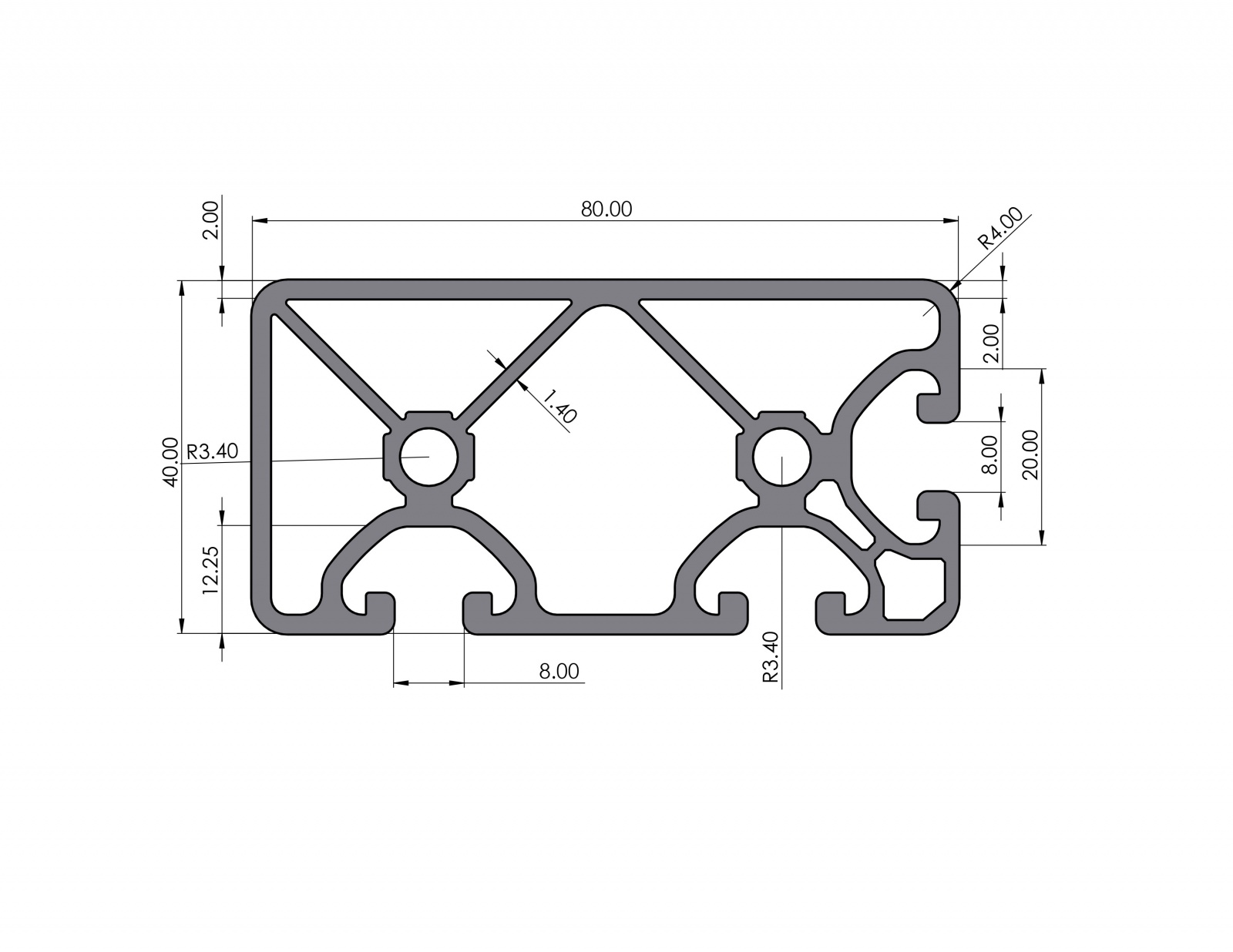 Aluminum profile 80x40 3N90 Eco groove 8 I type